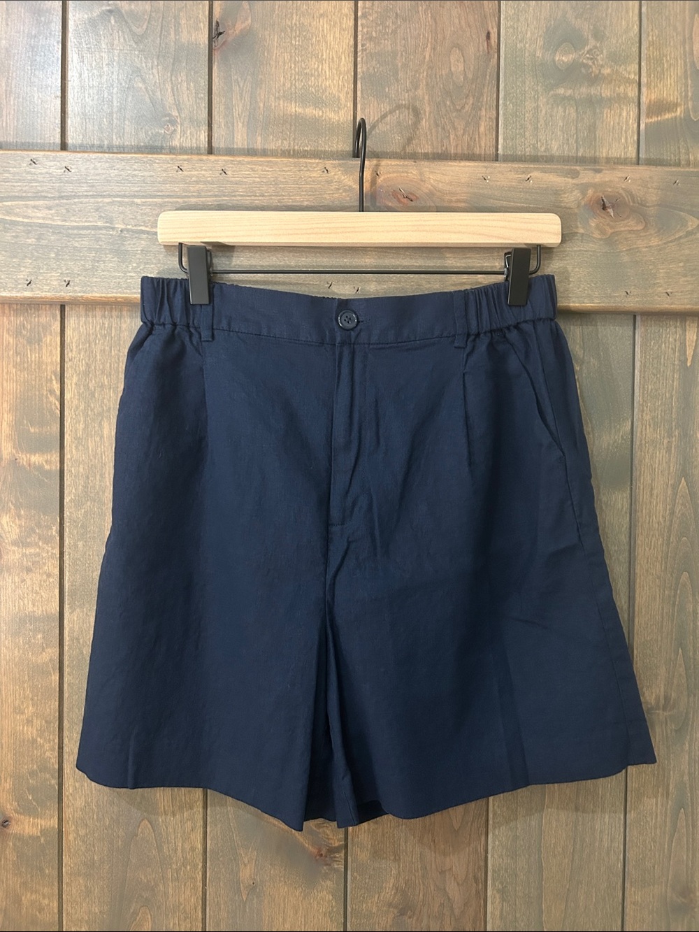 Open Edit Navy Linen Blend Shorts